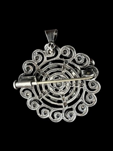 Broche Pendentif  19 Eme Siècle Austro-Hongrois Argent -grenat -Ancien Bijou