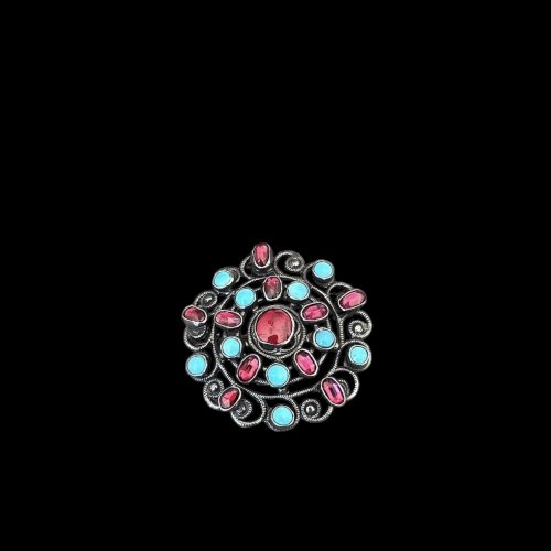 Broche Pendentif  19 Eme Siècle Austro-Hongrois Argent -grenat -Ancien Bijou