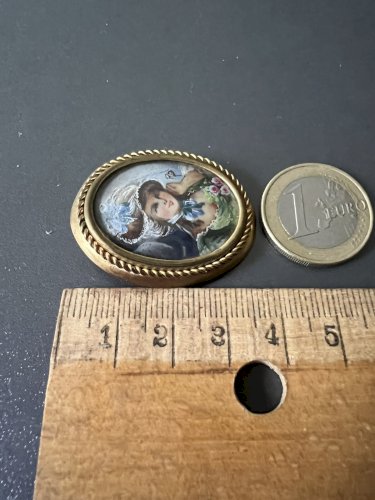 BROCHE PENDENTIF  Ancien PORTRAIT Femme MINIATURE Peinte Signé BIJOU ROMANTIQUE