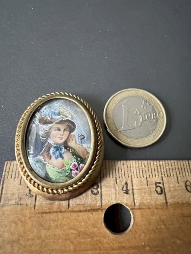 BROCHE PENDENTIF  Ancien PORTRAIT Femme MINIATURE Peinte Signé BIJOU ROMANTIQUE