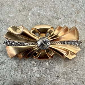 Broche plaqué or Estampillé Fix Art déco 1925 ancien vintage bijoux d’époque