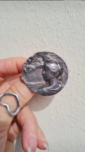 Rare Art Nouveau Twilight Brooch signed Armand Bargas in silver-plated metal