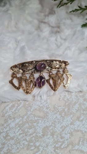 Broche vintage dorée et améthystes
