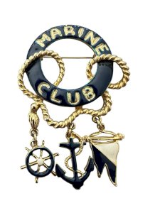 Vintage enamel brooch Marine Club unisex collection marine anchor