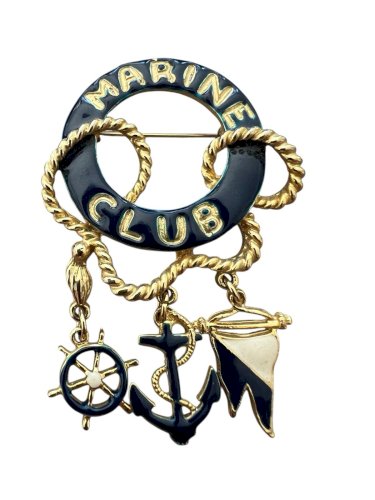 Broche vintage émaillée Marine Club collection unisexe ancre marine