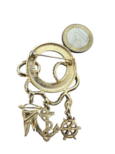 Broche vintage émaillée Marine Club collection unisexe ancre marine