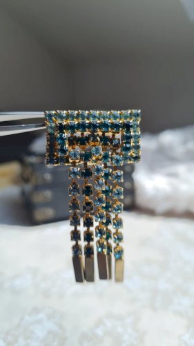 Broche vintage en strass et dorée et vert deau
