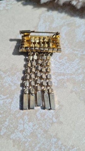 Broche vintage en strass et dorée et vert deau
