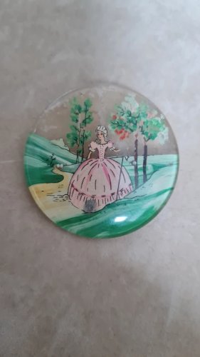 Broche vintage lucite - peinture inversée -collier en cadeau