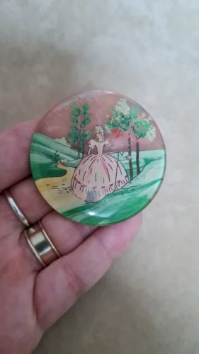 Broche vintage lucite - peinture inversée -collier en cadeau