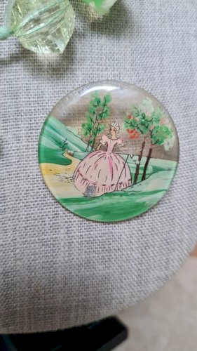 Broche vintage lucite - peinture inversée -collier en cadeau