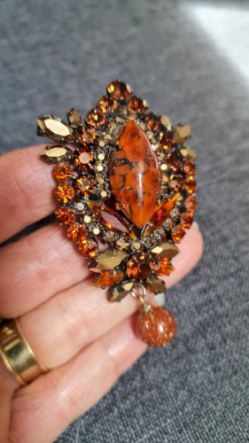 Broche vintage oversize couleur Mordoré strass et pate de verre