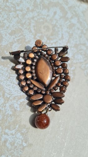Broche vintage oversize couleur Mordoré strass et pate de verre