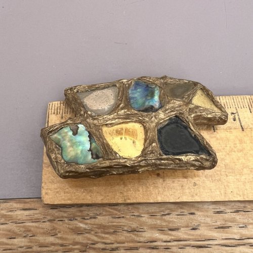 Broche vintage résine Creator miroir nacre signé SBV 1970 Ecole Line Vautrin