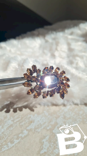 Broche vintage strass couleur champagne - plaqué or