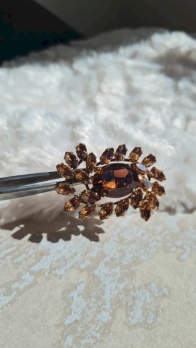 Broche vintage strass couleur champagne - plaqué or
