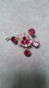 Broche vintage strass rouge et rose