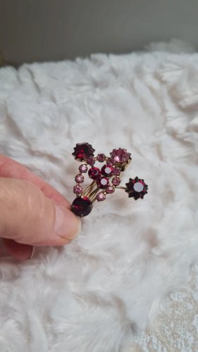 Broche vintage strass rouge et rose