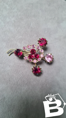 Broche vintage strass rouge et rose