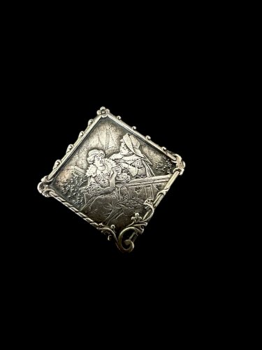 Broche Xixe Siècle Ancienne D’époque Argent Massif Scene Galante France Unisexe