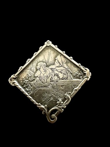 Broche Xixe Siècle Ancienne D’époque Argent Massif Scene Galante France Unisexe