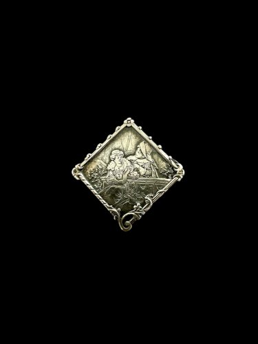 Broche Xixe Siècle Ancienne D’époque Argent Massif Scene Galante France Unisexe