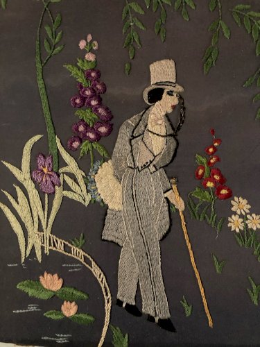Broderie 1900 Art Nouveau Deca Fil Tissu Papier À Identifier Brodé Homme Costume
