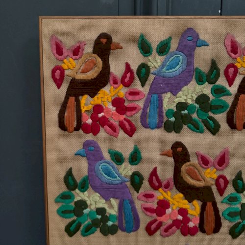Broderie tapisserie en couleur Parade d'Oiseaux Jean-Yves Rocher 1960 L9222