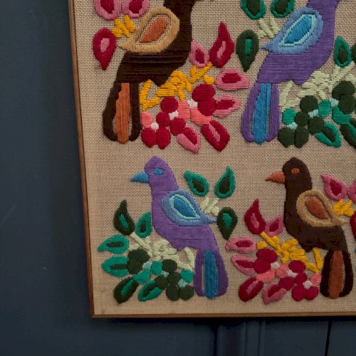 Broderie tapisserie en couleur Parade d'Oiseaux Jean-Yves Rocher 1960 L9222