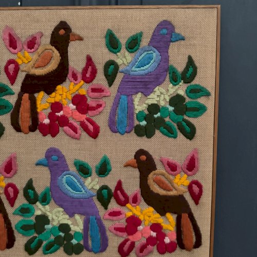 Broderie tapisserie en couleur Parade d'Oiseaux Jean-Yves Rocher 1960 L9222