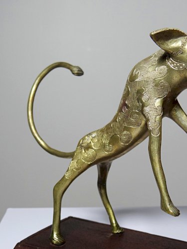 Bronze du Dahomey, Bénin Afrique, vintage/ancien XXe Le chasseur et la bête