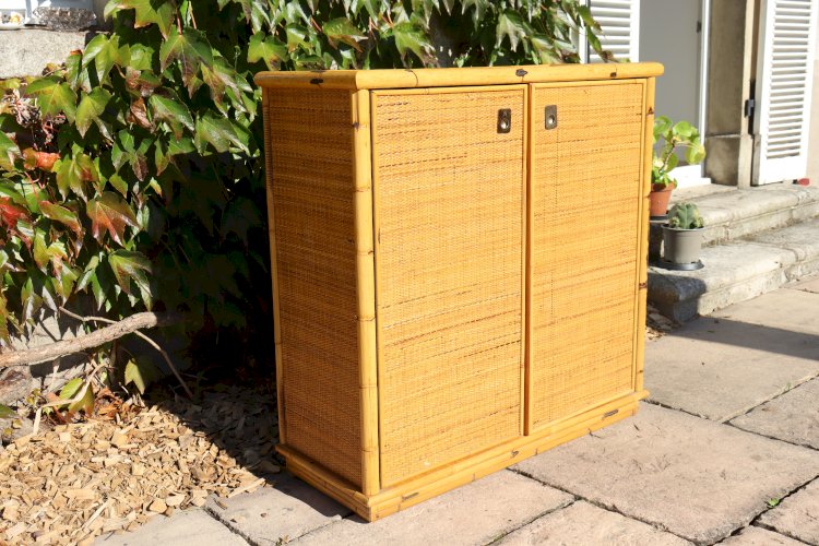 Buffet 2 portes en rotin par Dalvera design Italie, 1970