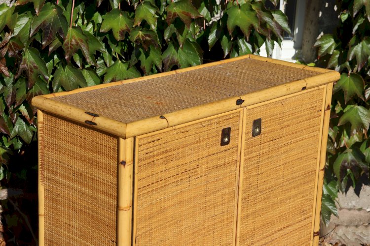 Buffet 2 portes en rotin par Dalvera design Italie, 1970