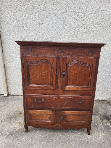 BUFFET ARMOIRE EN CHENE AVEC 4 PORTES ET 1 TIROIR DU XVIII ème SIECLE