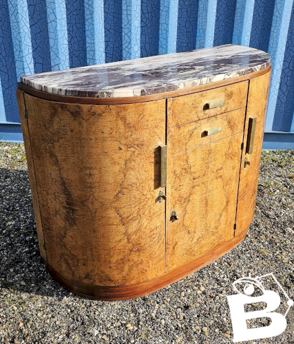 Buffet Art Déco galbé en loupe de noyer