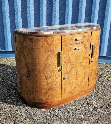 Buffet Art Déco galbé en loupe de noyer