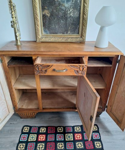 Buffet art déco plateau bois, meuble vaisselier ancien