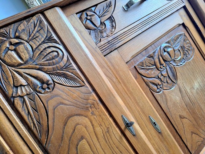 Buffet art déco plateau bois, meuble vaisselier ancien