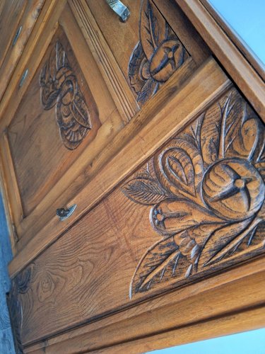 Buffet art déco plateau bois, meuble vaisselier ancien