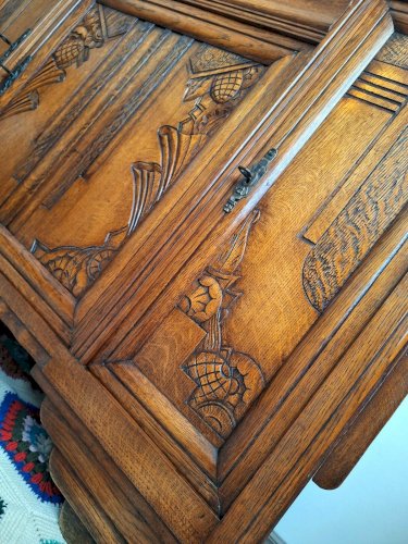 Buffet art déco plateau marbre, meuble vaisselier ancien