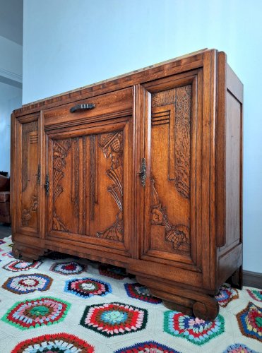Buffet art déco plateau marbre, meuble vaisselier ancien