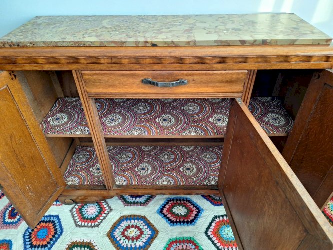 Buffet art déco plateau marbre, meuble vaisselier ancien