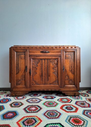 Buffet art déco plateau marbre, meuble vaisselier ancien