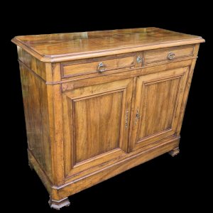 Antique low buffet from the late 19th century, walnut, 2 doors, 2 drawers, Louis Philippe style.