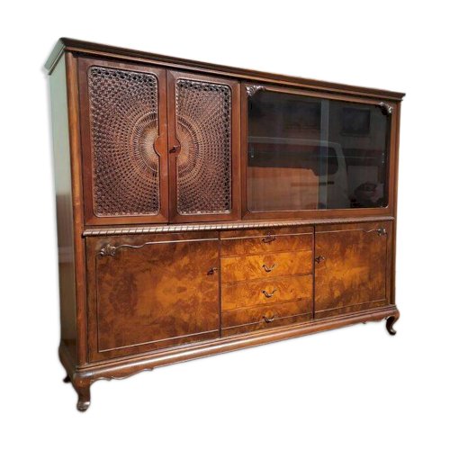 Buffet Louis XV - Cannage - Vitrine - 4 tiroir - Bois