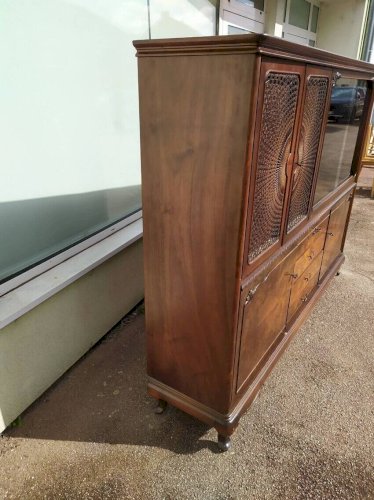 Buffet Louis XV - Cannage - Vitrine - 4 tiroir - Bois
