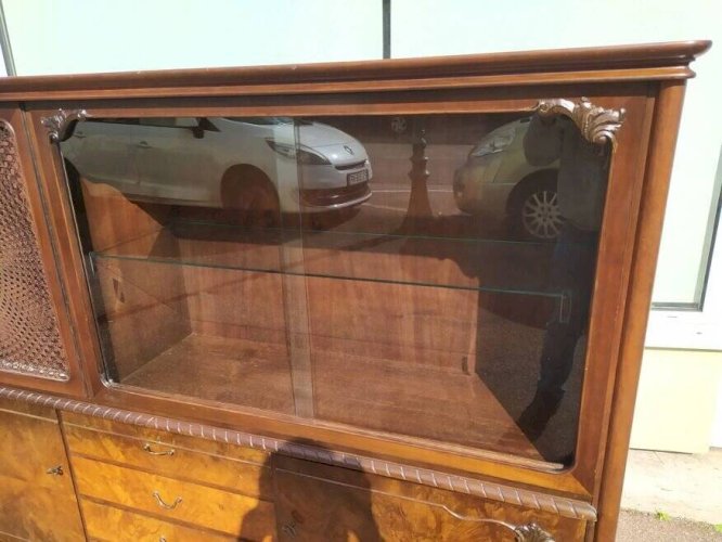Buffet Louis XV - Cannage - Vitrine - 4 tiroir - Bois