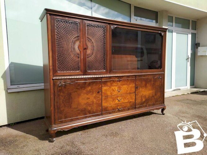 Buffet Louis XV - Cannage - Vitrine - 4 tiroir - Bois
