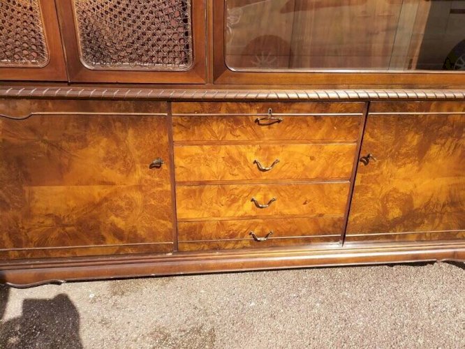 Buffet Louis XV - Cannage - Vitrine - 4 tiroir - Bois