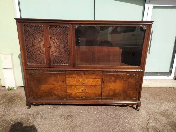 Buffet Louis XV - Cannage - Vitrine - 4 tiroir - Bois